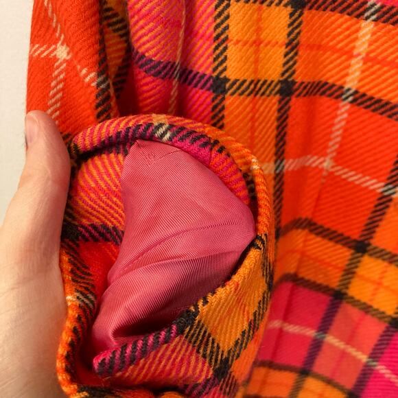 Vintage Mondi Womens M Pink Orange Plaid 100% Wool Power Blazer Preppy Retro - Picture 10 of 14